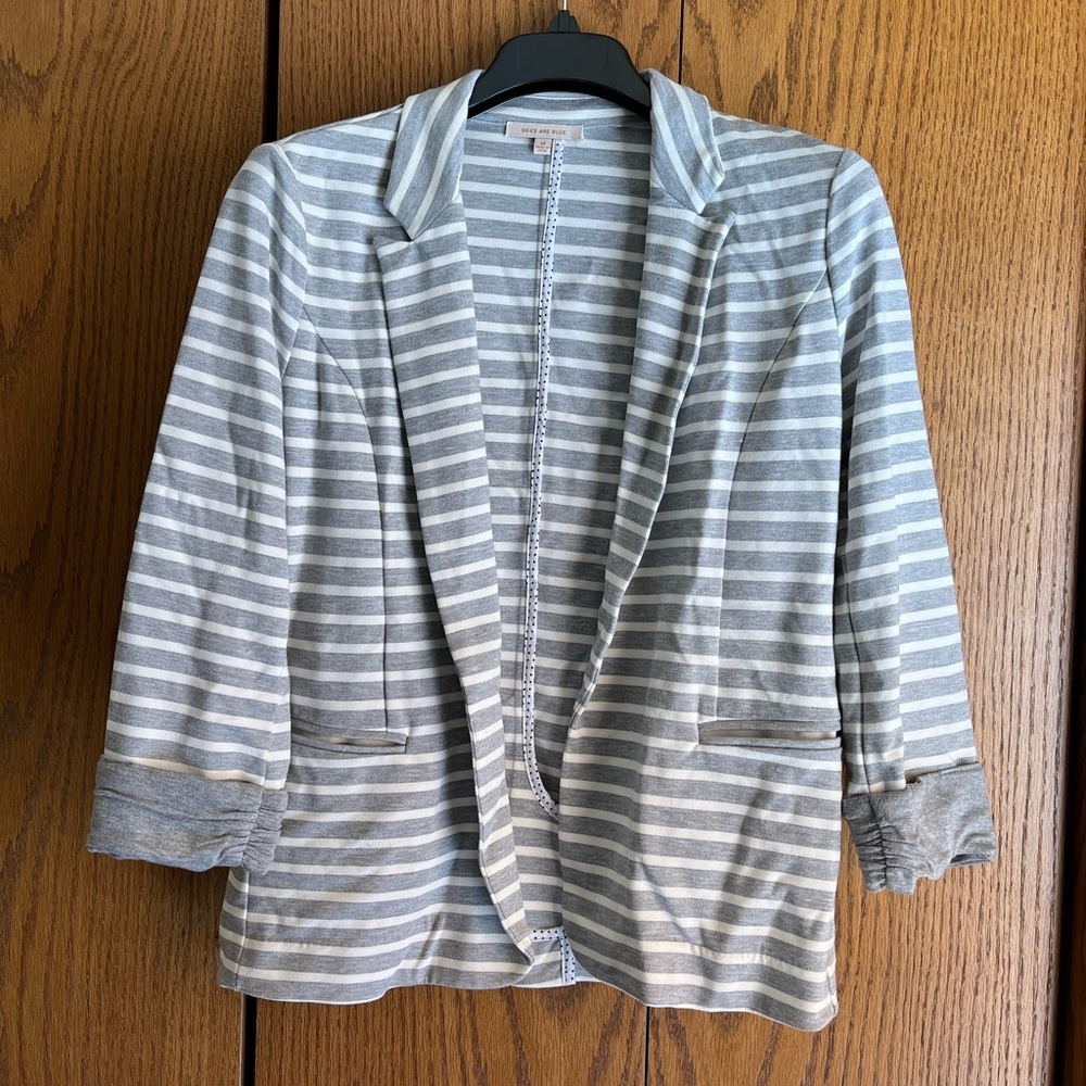 Skies Are Blue Gray and White Striped Blazer